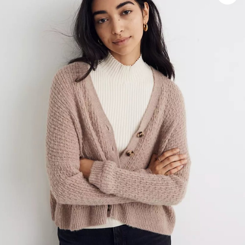 Madewell Mayfair Sweater Cardigan in Heather Blush